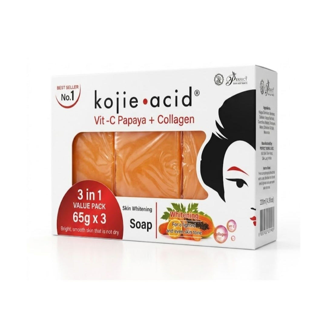 Kojic Acid Vit-c Papaya + Collagen Soap (3in1 65g X 3)