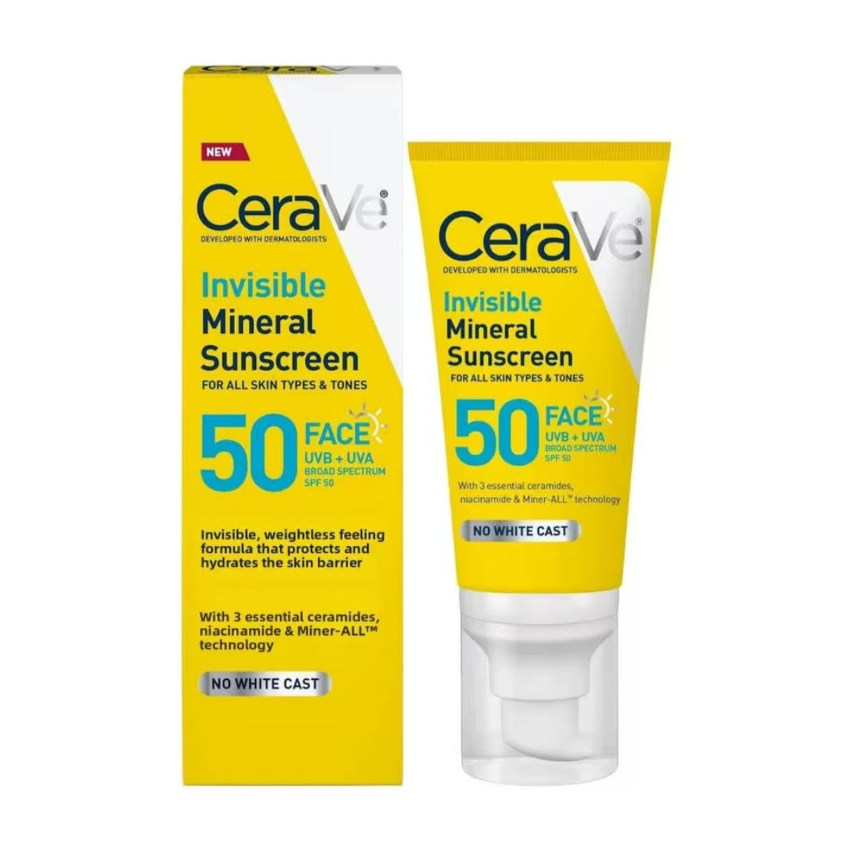 Cerave Invisible Mineral Sunscreen Spf 50+ Broad Spectrum Uvb Uva 48ml