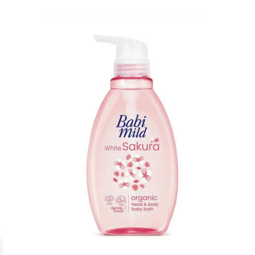 Babi Mild Organic Head & Body Baby Bath White Sakura 380ml.