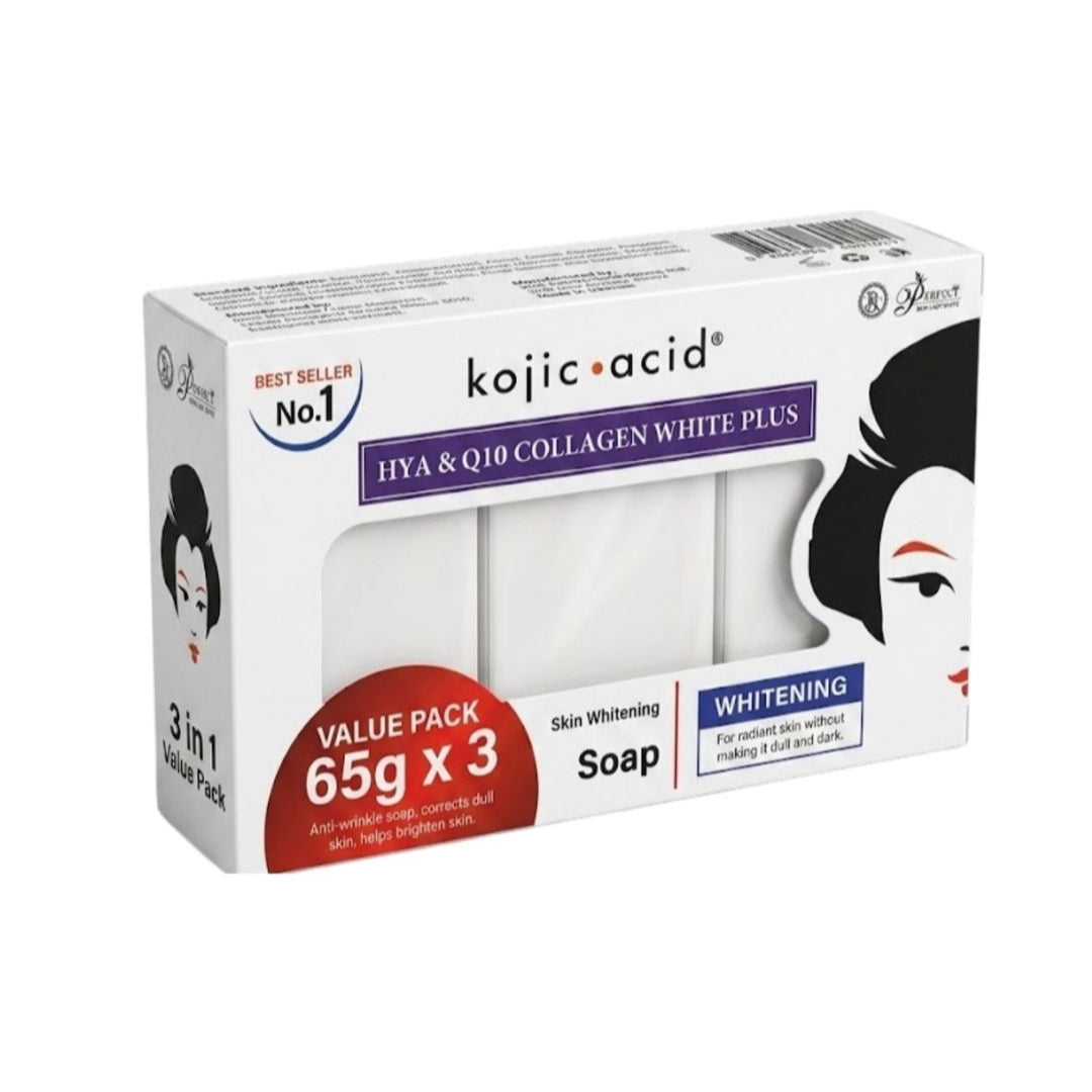 Kojic Acid Hya & Q10 Collagen White Plus Soap (3in1 65g X 3)