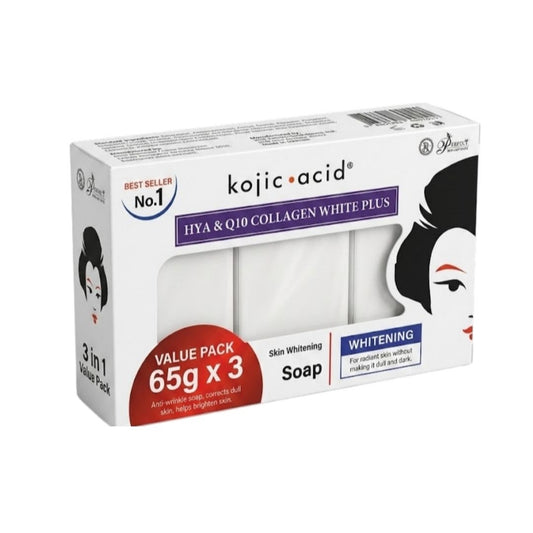 Kojic Acid Hya & Q10 Collagen White Plus Soap (3in1 65g X 3)
